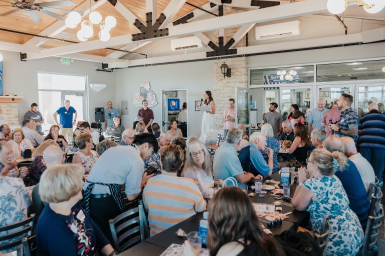 Shanti Landon give speech with community